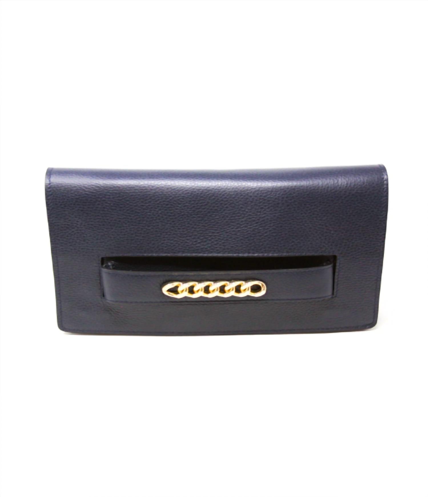German Fuentes Women's Leather Handstrap Clutch in navy - women's bag