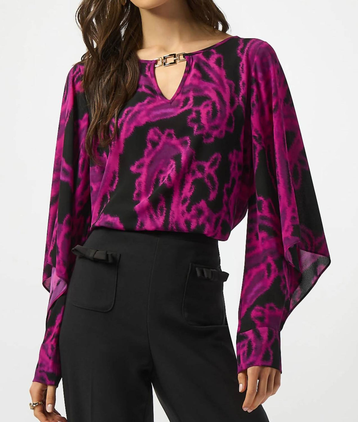 Joseph Ribkoff - Paisley Print Georgette Long Sleeves Top
