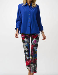 Joseph Ribkoff Stretch Poplin Button-front Boxy Blouse in royal sapphire - women's blouse - alternate view
