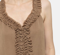 LUISA CERANO Ruffled Cami in camel - women's shirt - alternate view