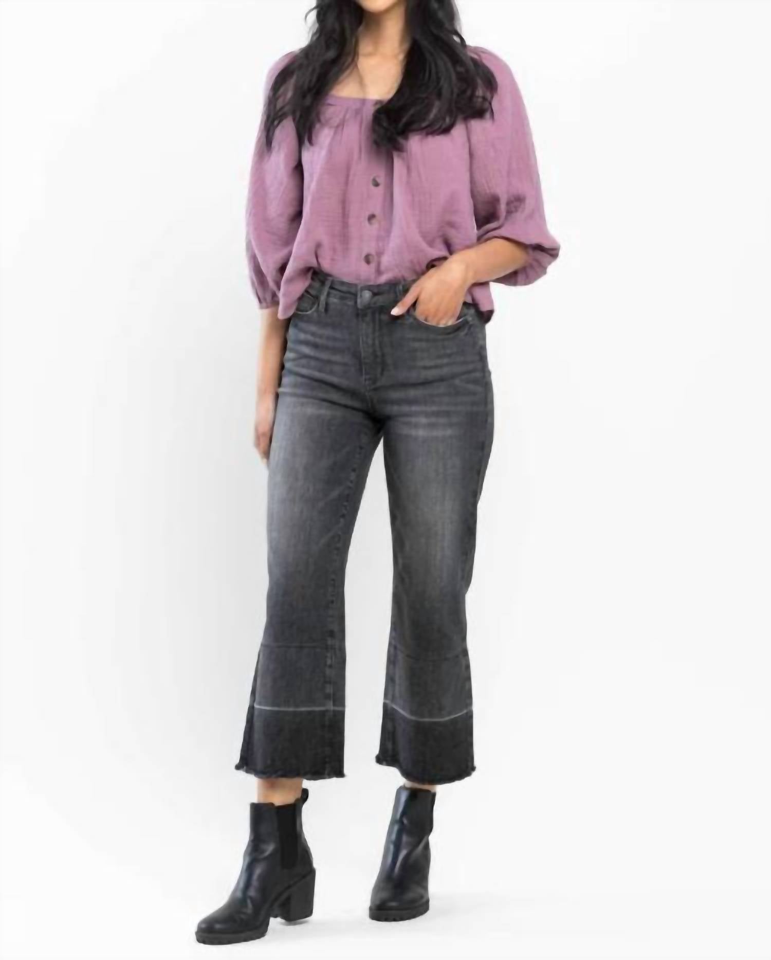 Judy Blue - Women's Kiana Leased Hem Wide Leg Crop Jeans