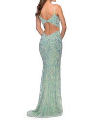 La Femme - Floral Iridescent Sequin Prom Dress