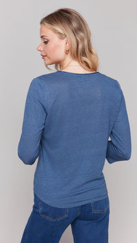 Charlie B - Quarter Sleeve Linen Blend Top With Neck Trim