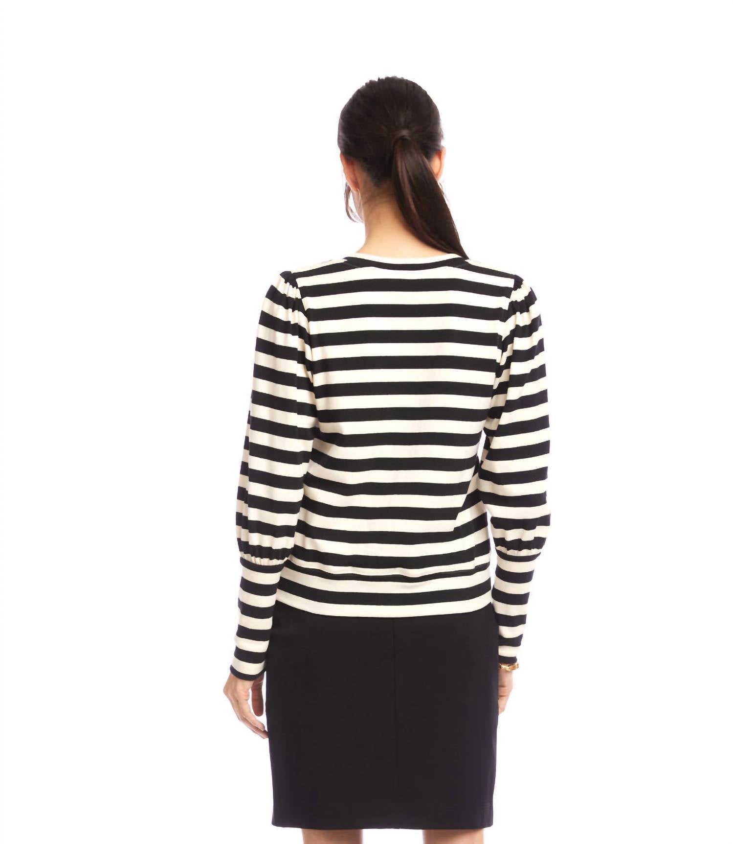 Karen Kane - Stripe Bishop Sleeve V-neck Top