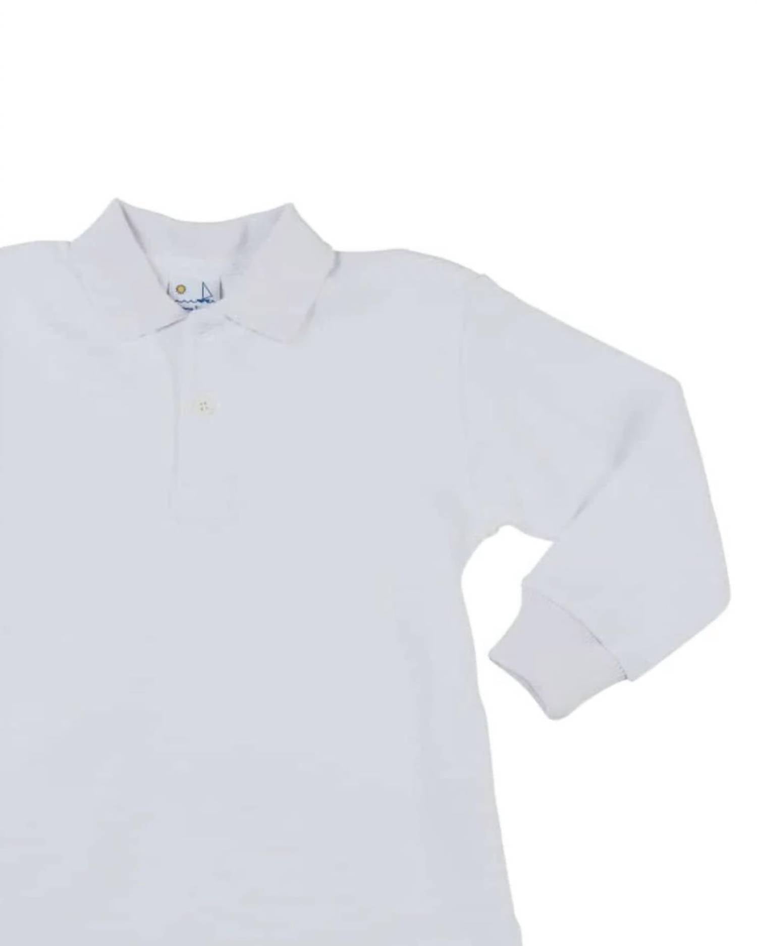 Florence Eiseman Kid's Long Sleeve Polo in white - kids' long sleeve top - detail view