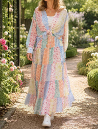 Easel - Patchwork Chiffon Tiered Maxi Skirt