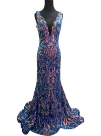 Jovani - V-neck Sequin Pattern Gown