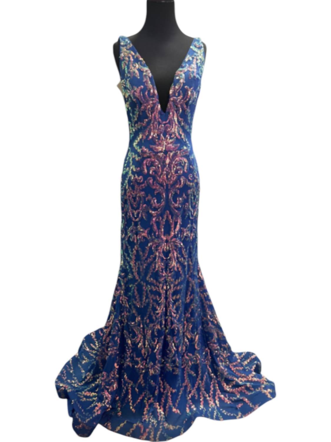 Jovani - V-neck Sequin Pattern Gown