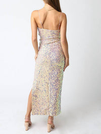 OLIVACEOUS Ariel Mesh Sequin Maxi Formal Dress in beige - women's dress - view 4