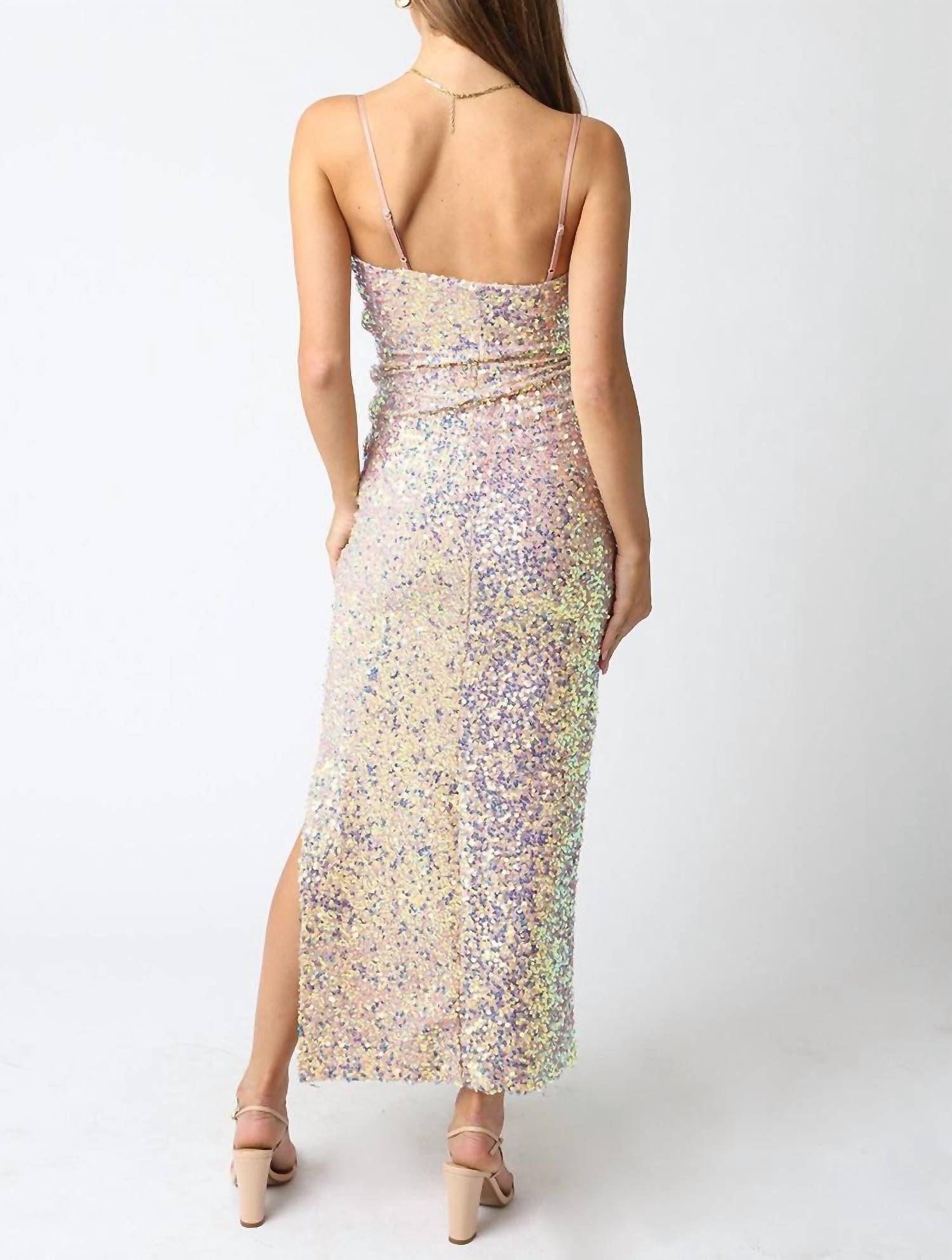 OLIVACEOUS Ariel Mesh Sequin Maxi Formal Dress in beige - women's dress - view 4