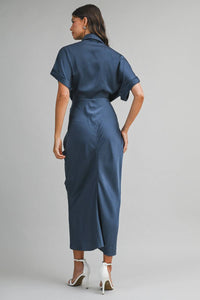 Mable - Satin Short Sleeve Midi Dress
