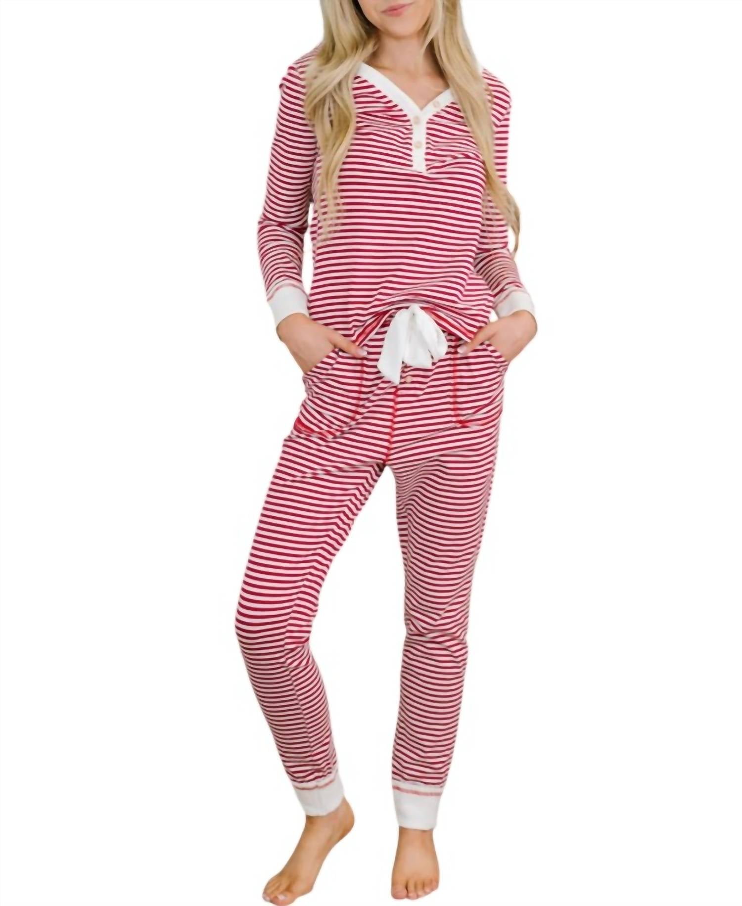 la society Annika Pajama Set in red stripe - women's sleepwear