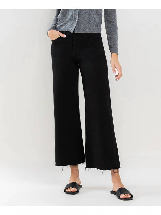Lovervet - High Rise Raw Hem Crop Jet Wide Leg Jeans