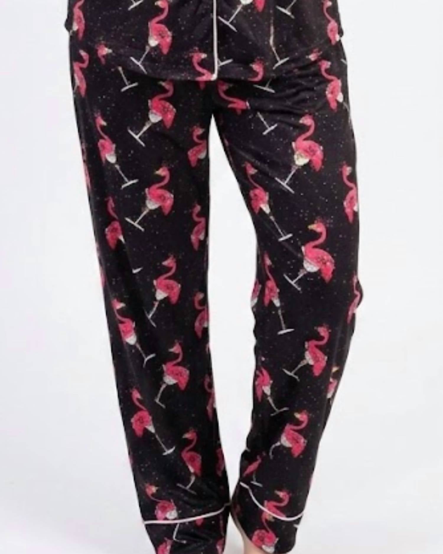 Shirley Stone - Short Sleeve Holiday Flamingo Pajama Set