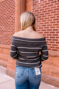 Wishlist - Sarah Striped Off-the-shoulder Sweater