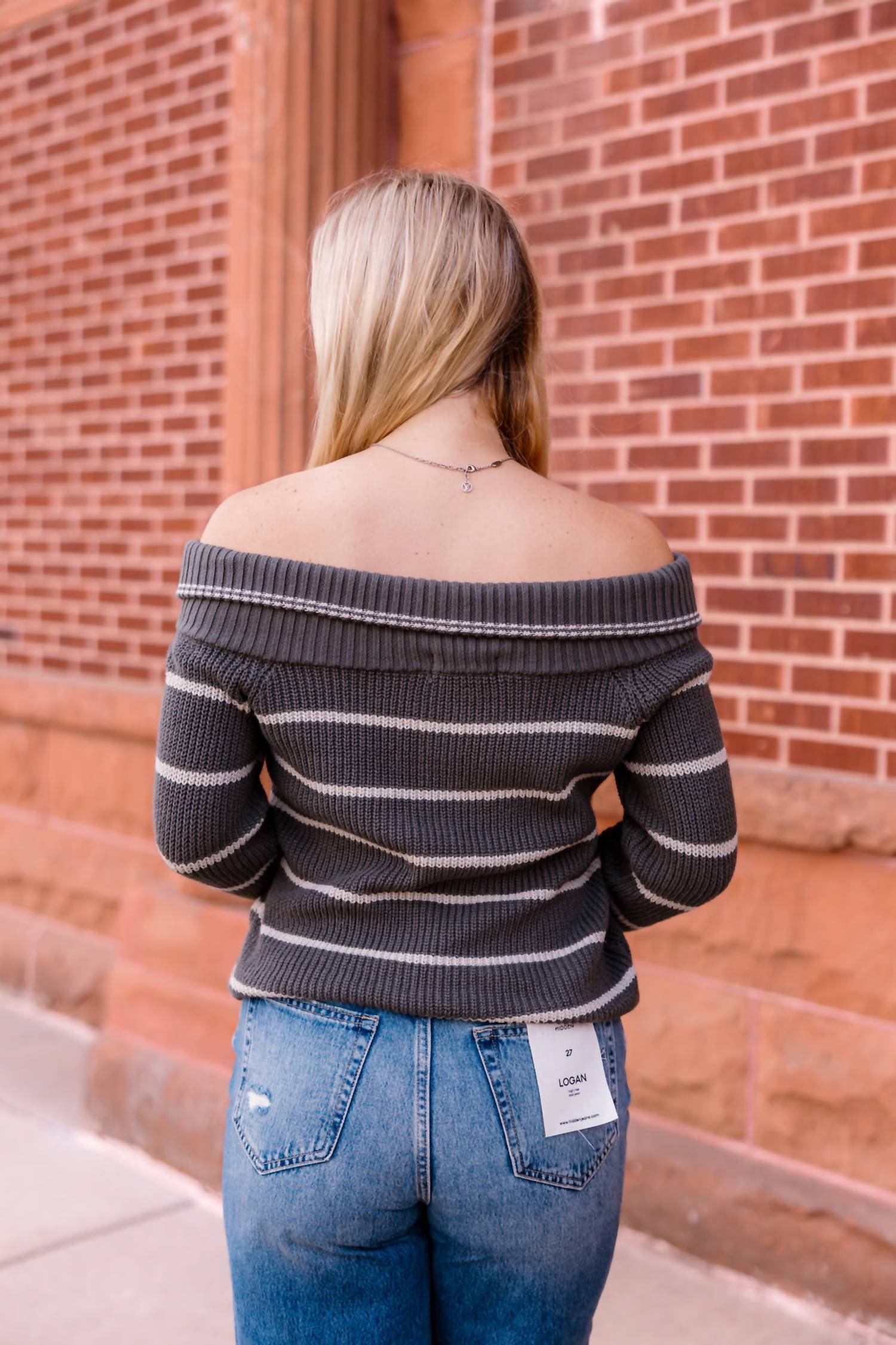 Wishlist - Sarah Striped Off-the-shoulder Sweater