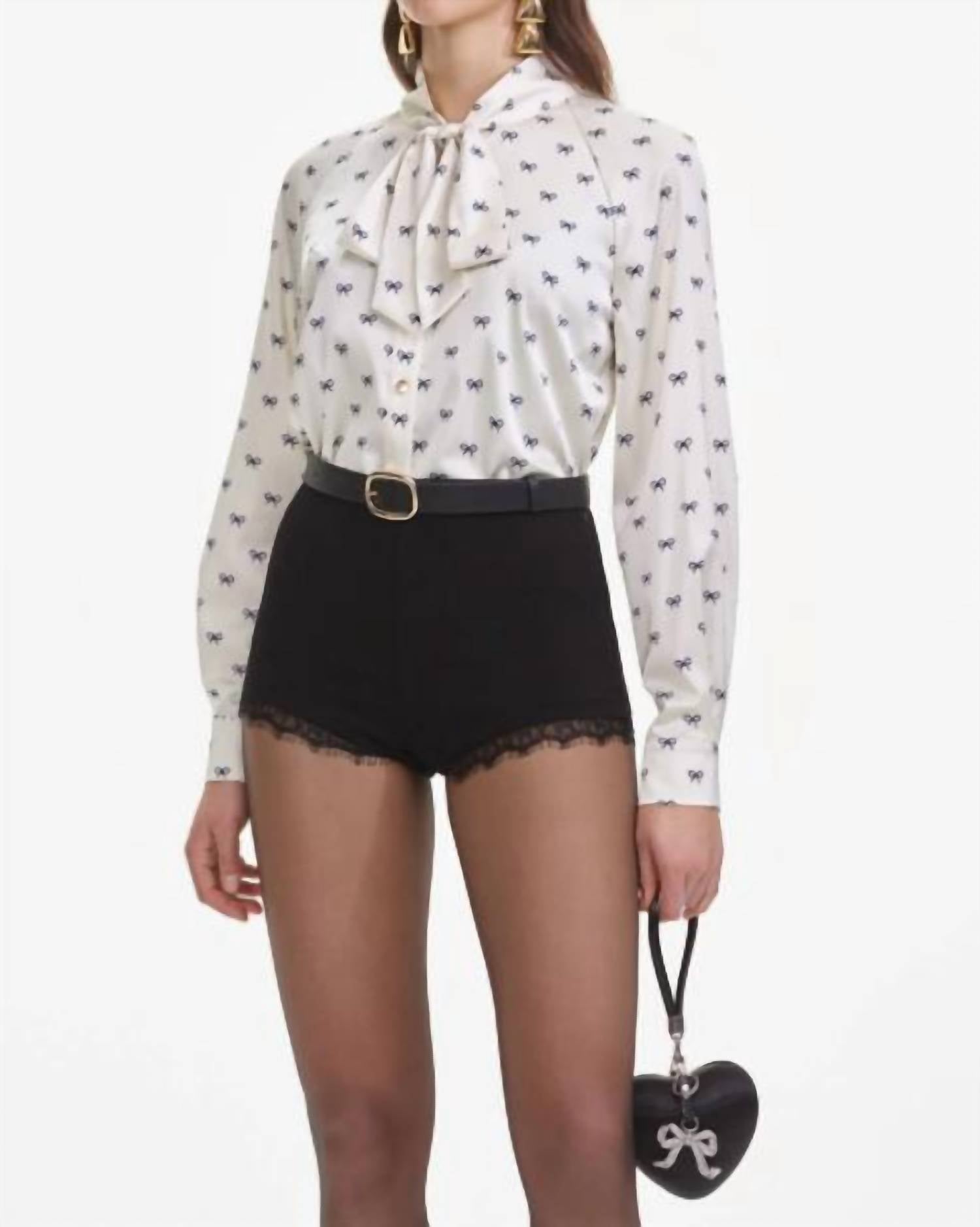Self-Portrait - Satin Bow Print Blouse