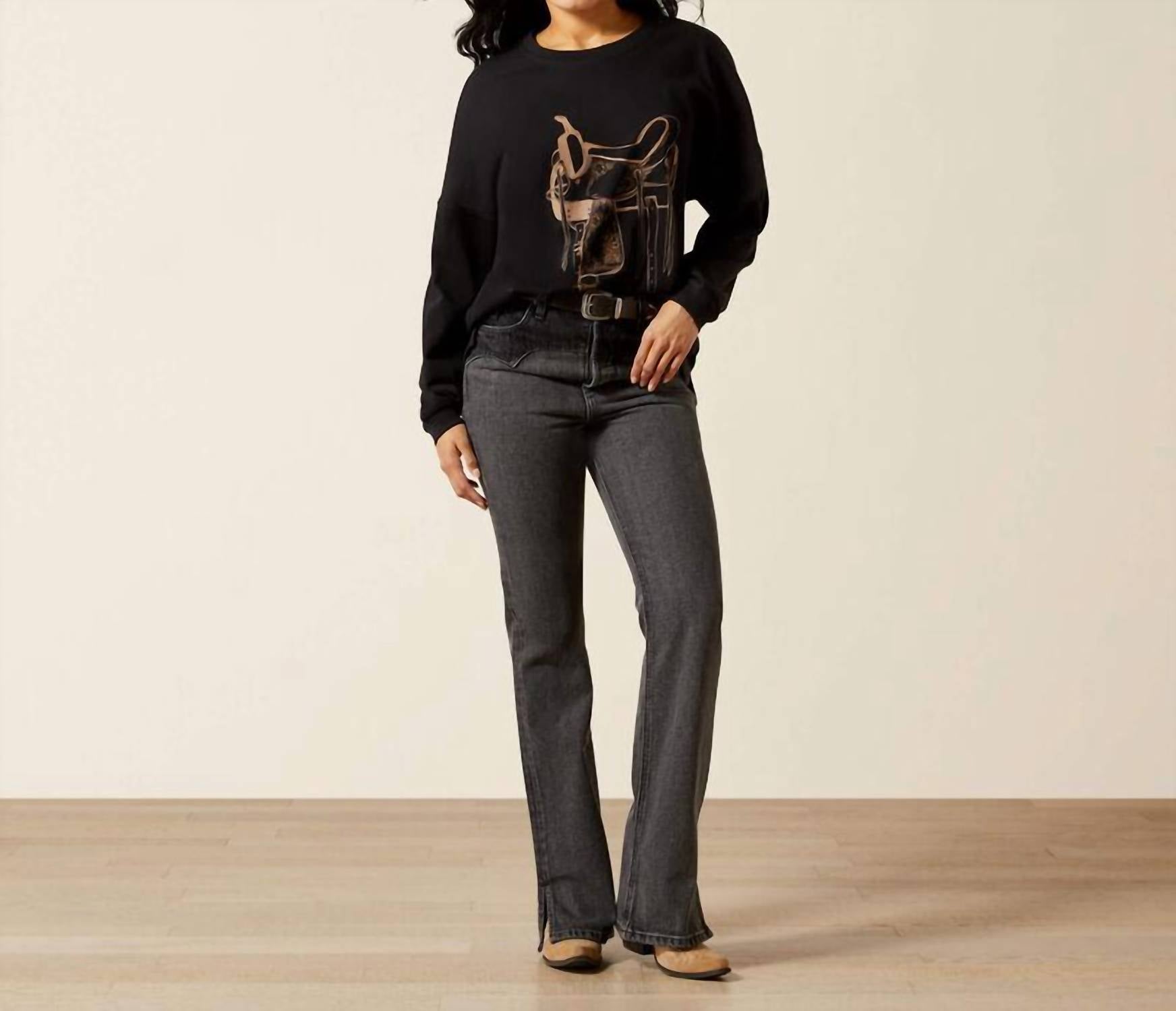 ARIAT Canvas Oversized T Shirt in black - women's long sleeve top - alternate view