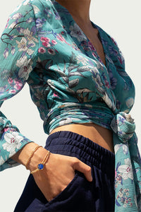 ZOE FLORAL-PRINT GEORGETTE WRAP BLOUSE