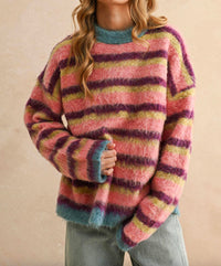 Miou Muse - Brushed Effect Striped Sweater