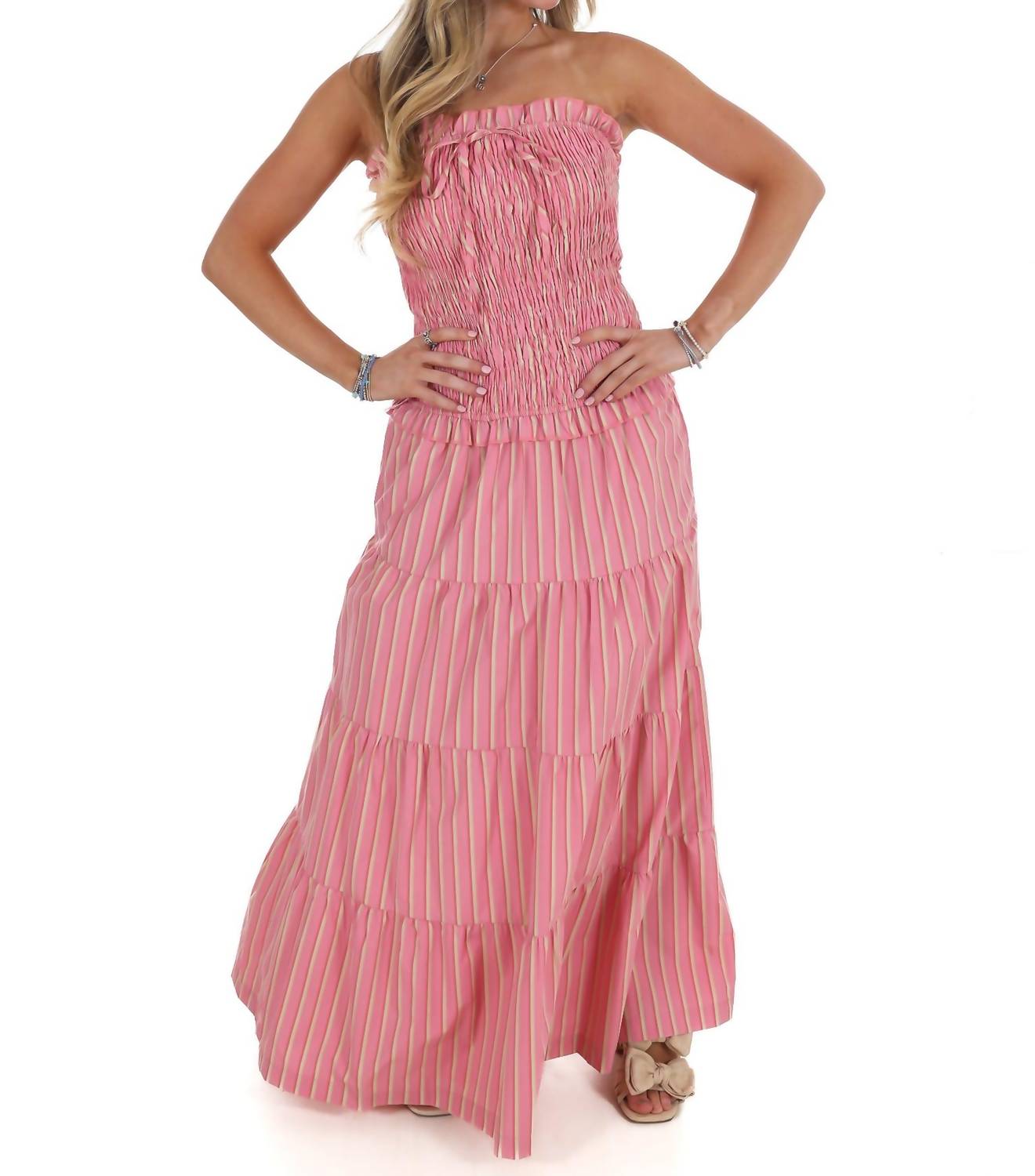 Bailey Rose Sunthread Striped Smocked Maxi Dress in strawberry - women's dress - view 4