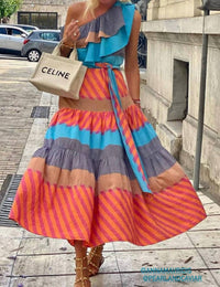 Pearl And Caviar - Cora Ruffled One Shoulder Maxi Dress