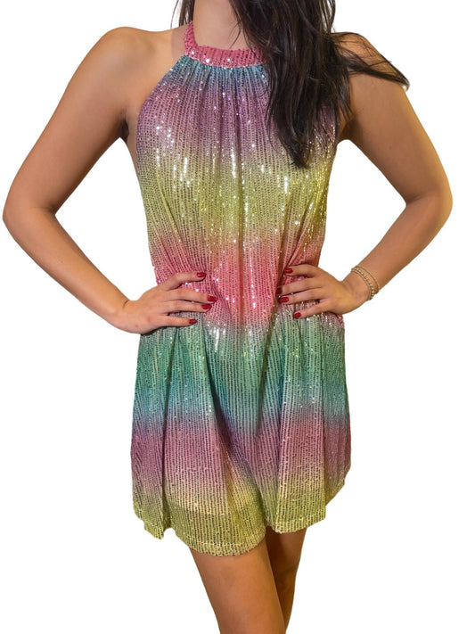 Day + Moon - Ombre Halter Sequin Mini Dress