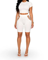 Maypink - Doing Me Eyelet Detail Matching Crop Short Set