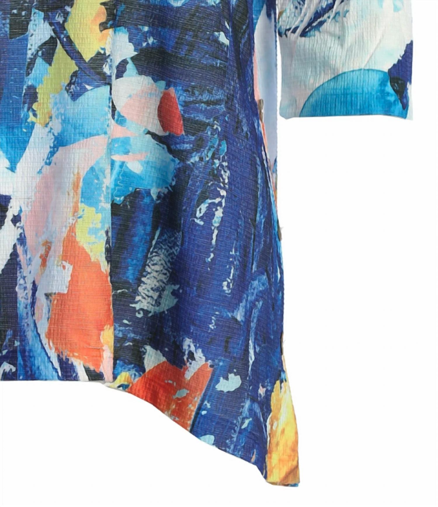 Jess & Jane Women's Bravo Button Accent Side Slit Top in multi - women's blouse - alternate view