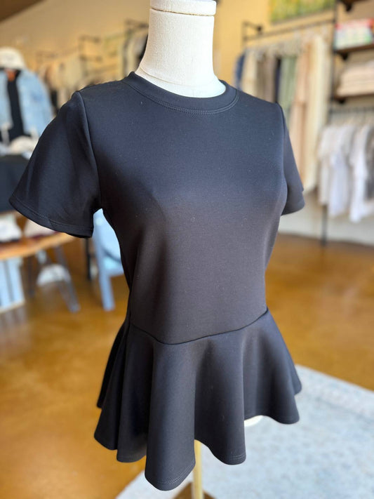 Kld. Signature - Women's Peplum Short Sleeve Scuba Top