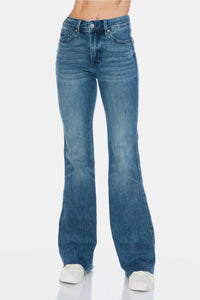 Judy Blue - Mid Rise Medium Wash Tummy Control Cut Hem Flare