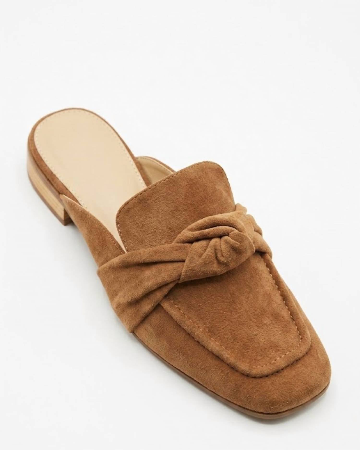 CCOCCI Women's Sheena Square-toe Knot Style Flat Mules in tan - women's shoe