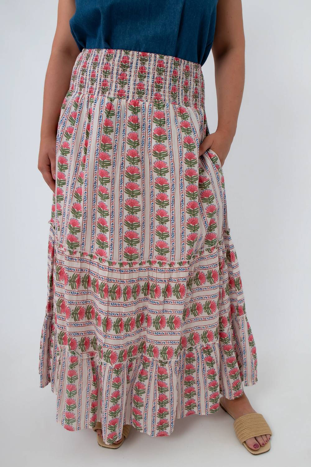 Thml - Carnation Smocked Waist Midi Skirt