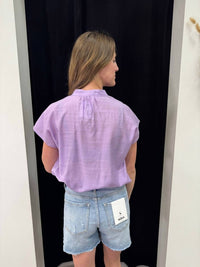 Vine & Love Henley Neckline Button Down Top in lavender - women's blouse - view 4