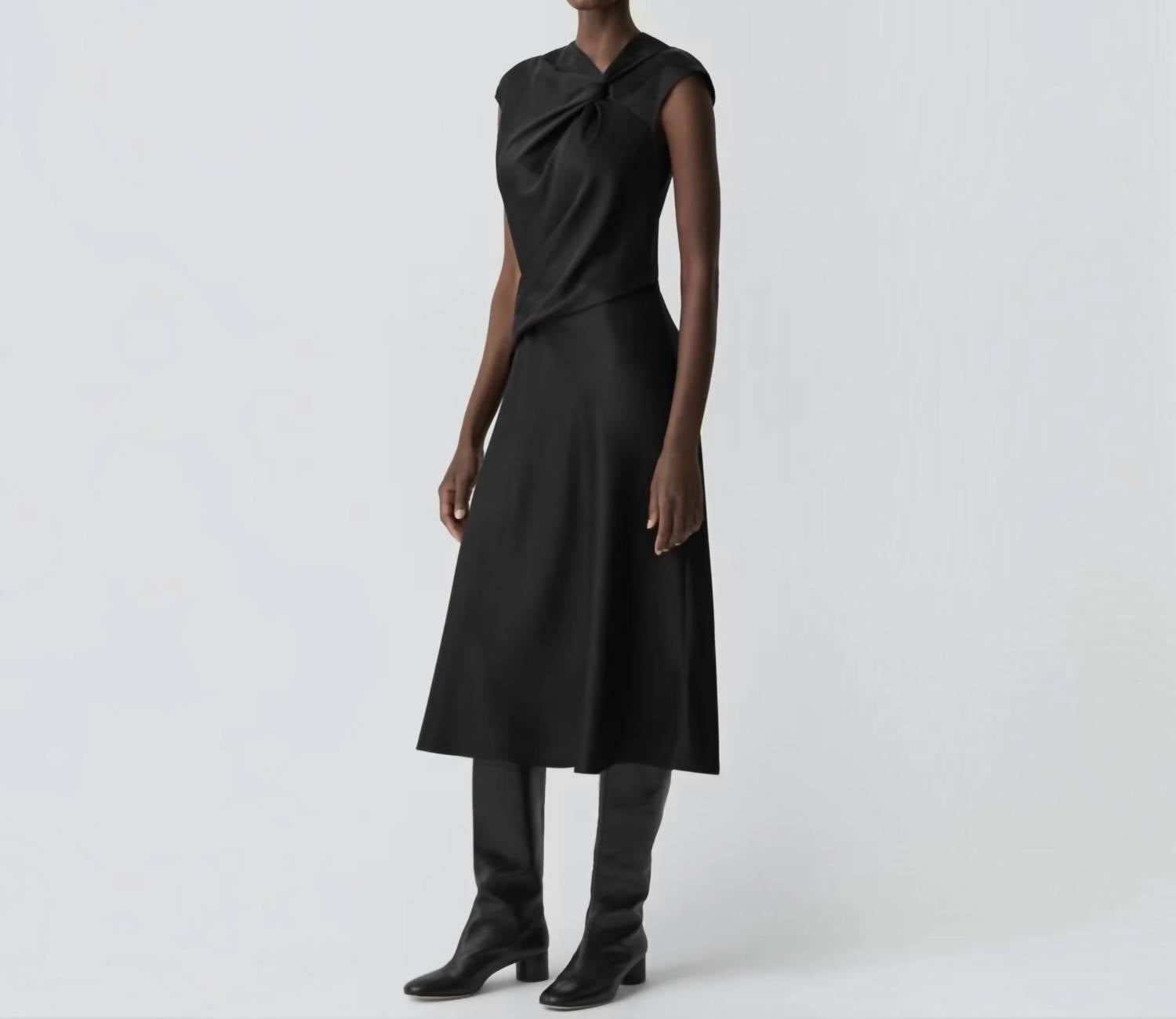 Theory - Twist Bodice Satin Midi Dress