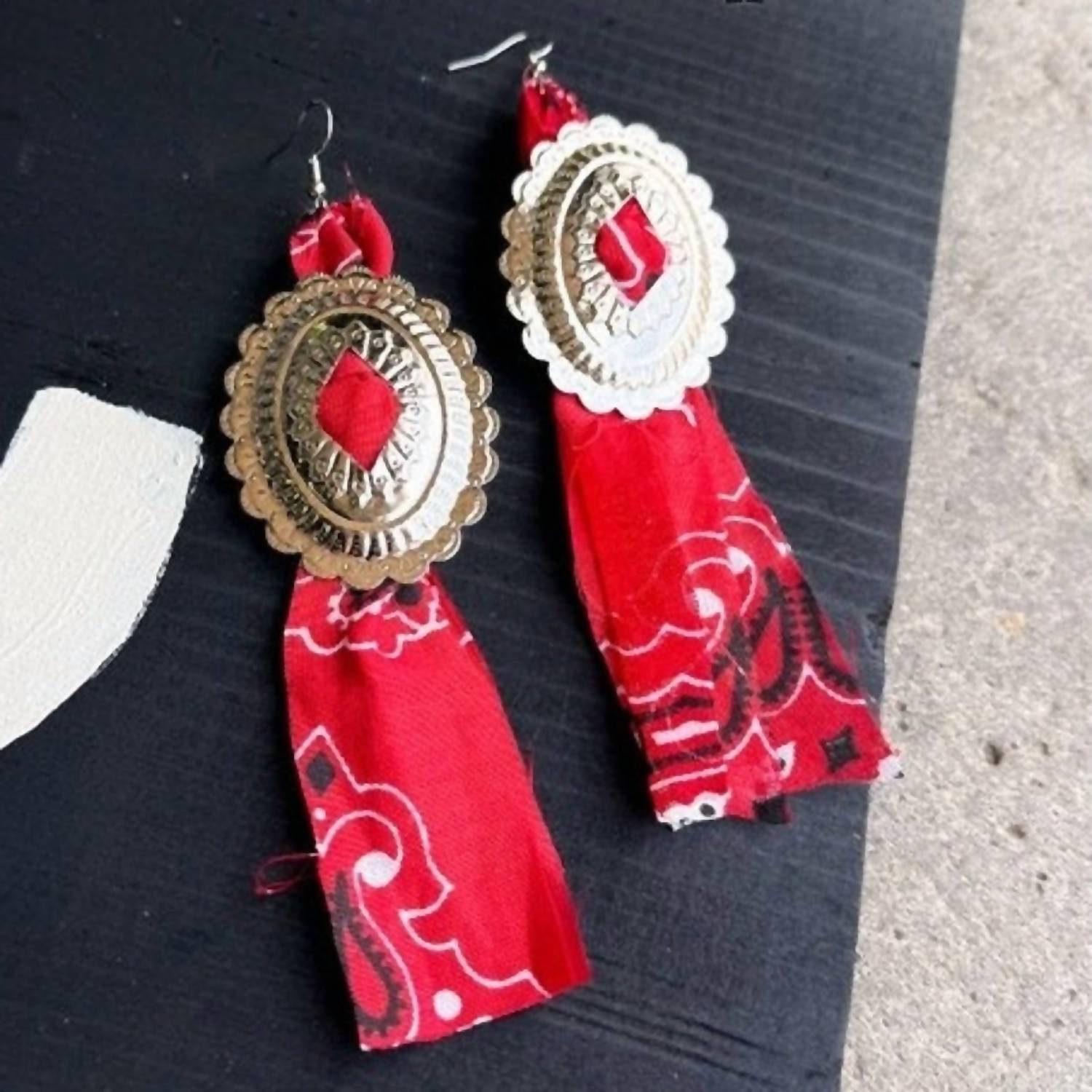 Rowdy Crowd Women's Concho Rodeo Earrings in red bandana - women's jewelry