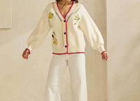 ABLE Embroidered V-neck Cardigan in cream red - women's cardigan - view 7