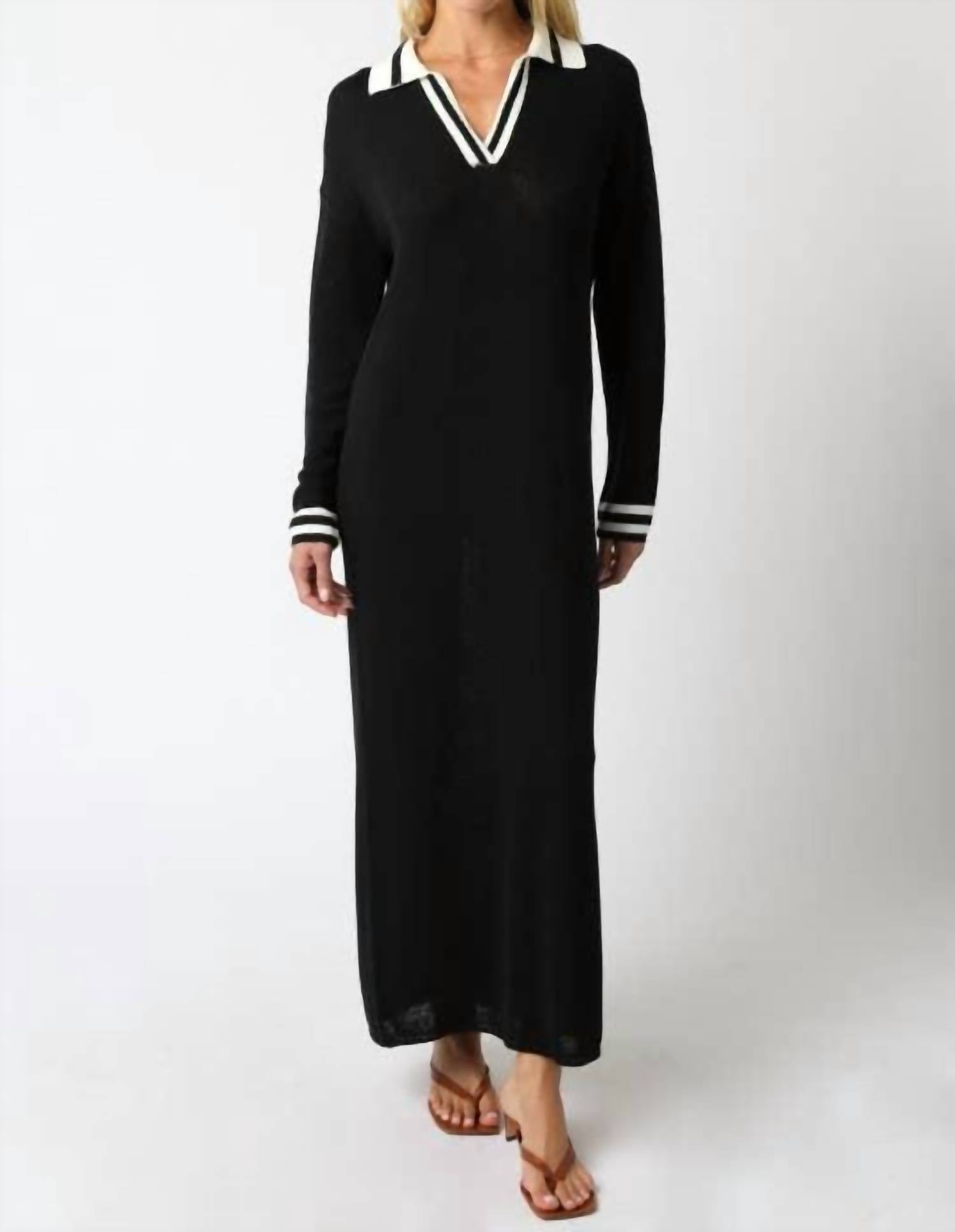 OLIVACEOUS Collared Sweater Maxi Dress in black ivory - women's dress