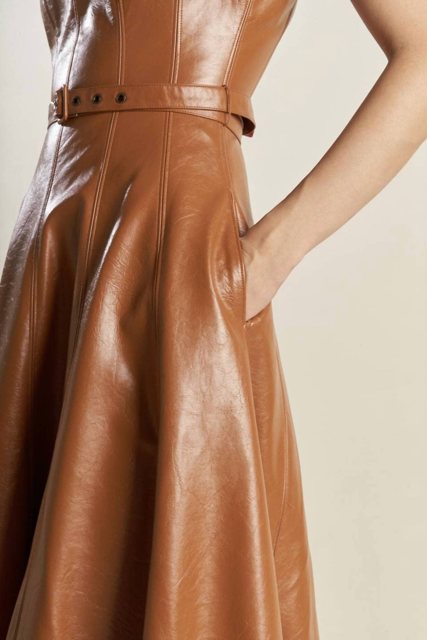 Flying Tomato - Faux Leather Midi Dress