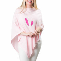 Top It Off - Embroidered Bunny Ears Knit Poncho