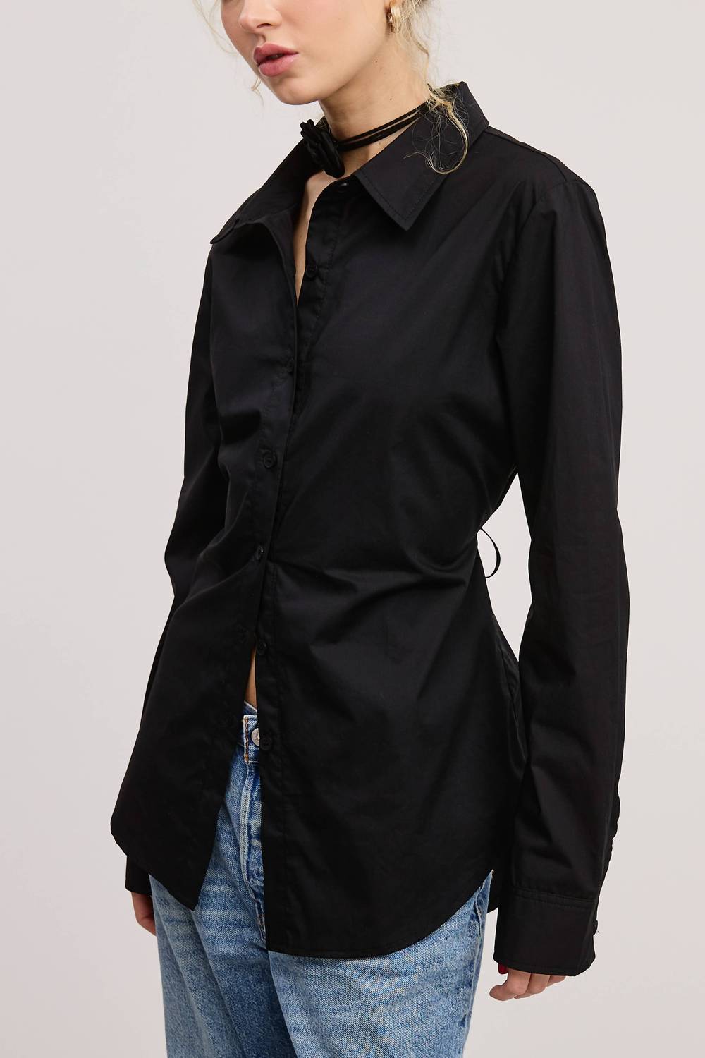 Mimosa - Back Self-tie Fitted Collared Shirt