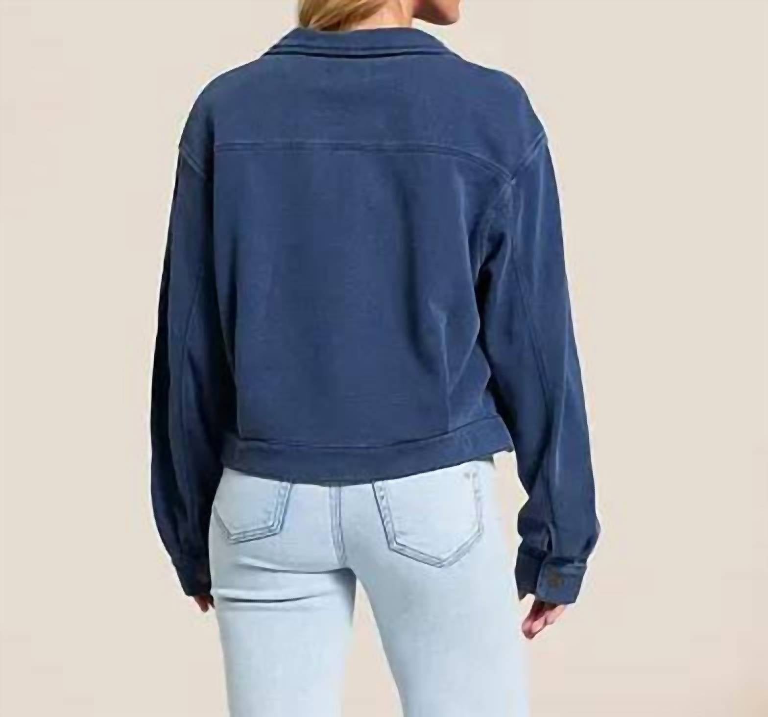 Z Supply Heritage Knit Jacket in indigo 2 - women's jacket - detail view