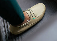 Boatman Men's Cactus Leather Yachty Loafer in classic tan - men's loafer - detail view