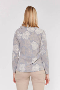 Dolcezza - Leaf Print Long Sleeve Knit Pullover