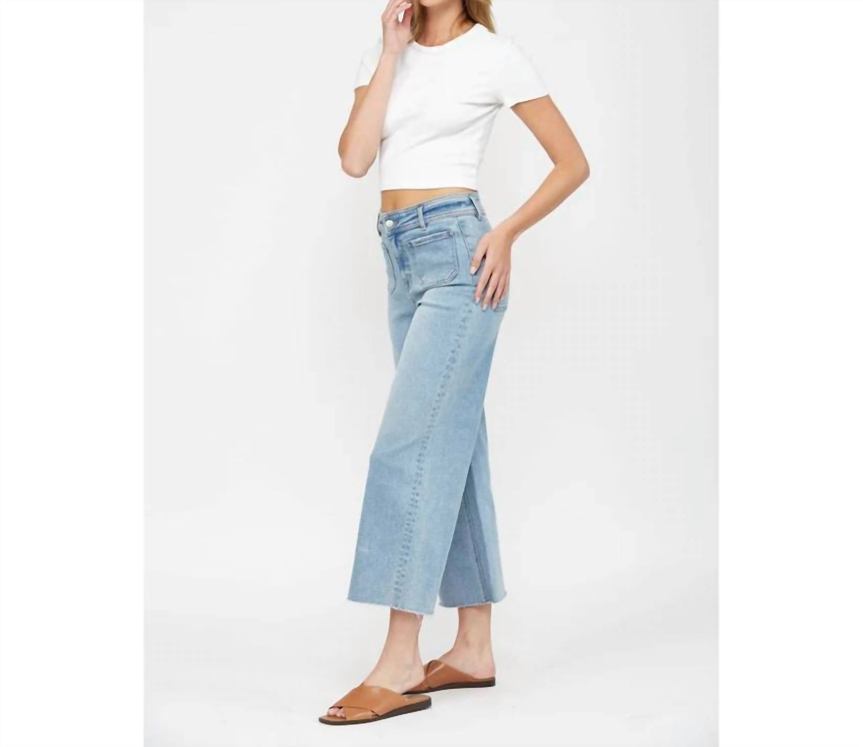 Mica Denim - Lucy Front Pocket Cropped Wide Leg Jeans