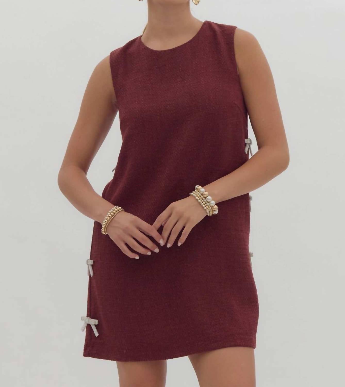 Entro - Textured Embellished Bow Mini Dress