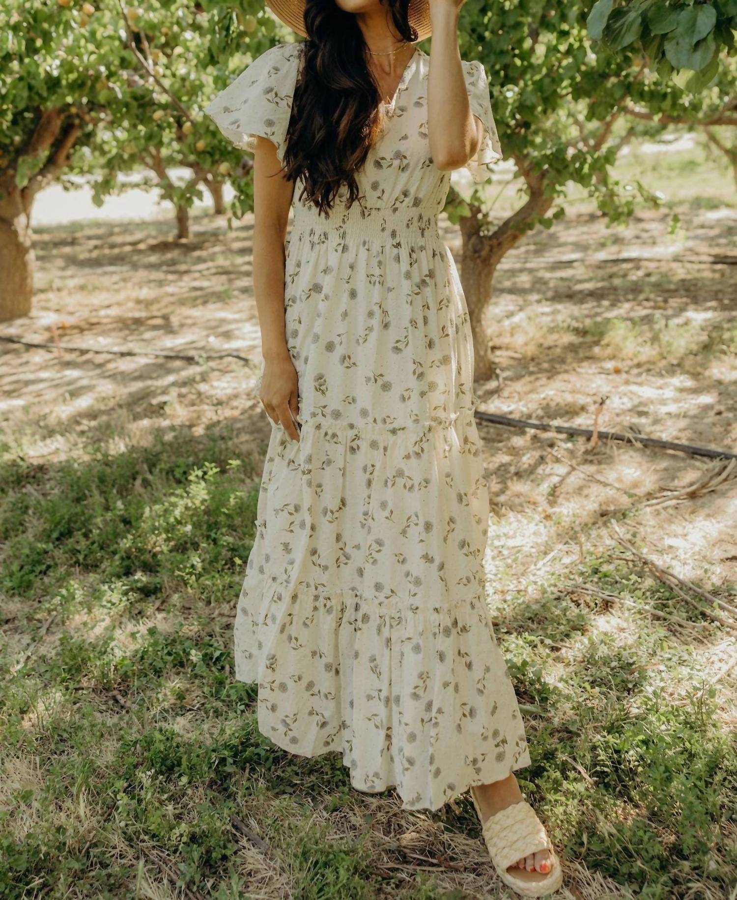 Mikarose - V-neck And Flutter Sleeves Dress