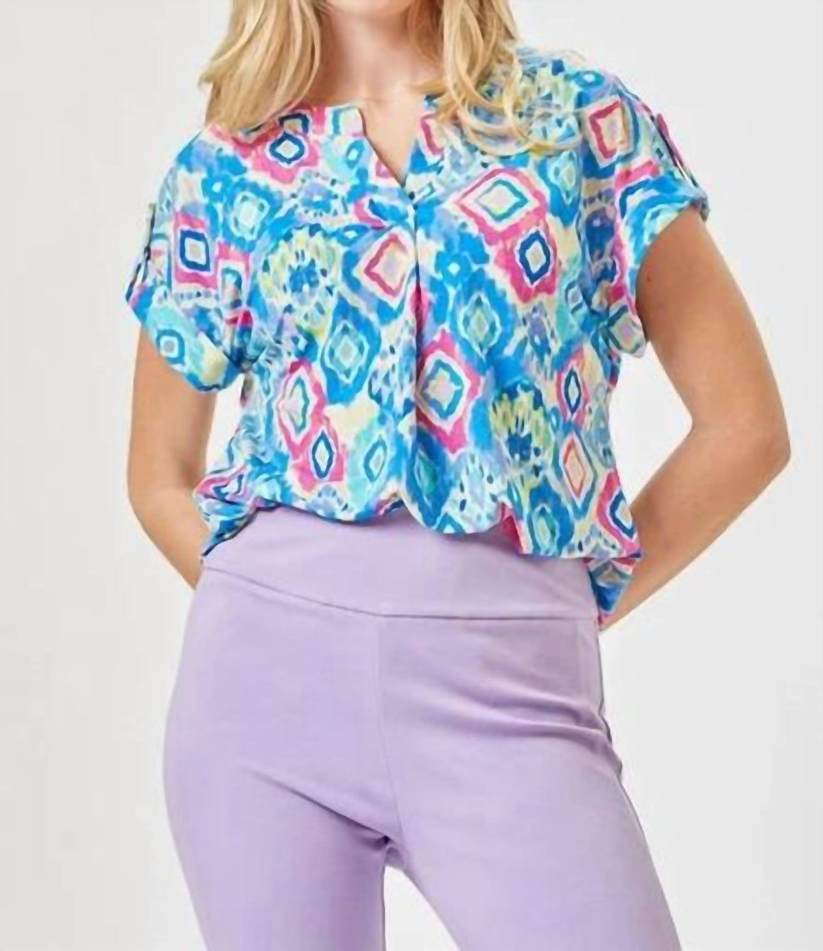 Dear Scarlett - Lizzie Short Sleeves Diamond Print Top