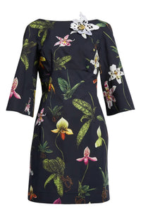 Oscar De La Renta - Three Quarter Bateau Neck Poplin Dress