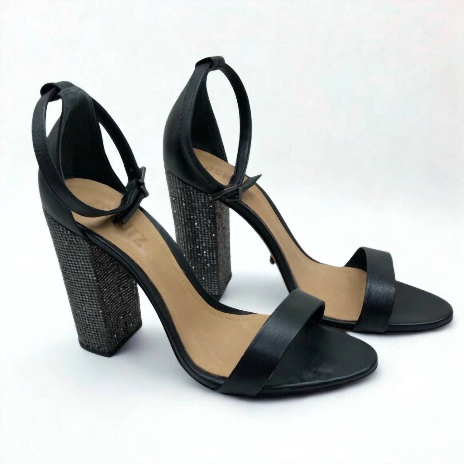 SCHUTZ Women's Embellished Block Heel Sandal in black - women's sandal